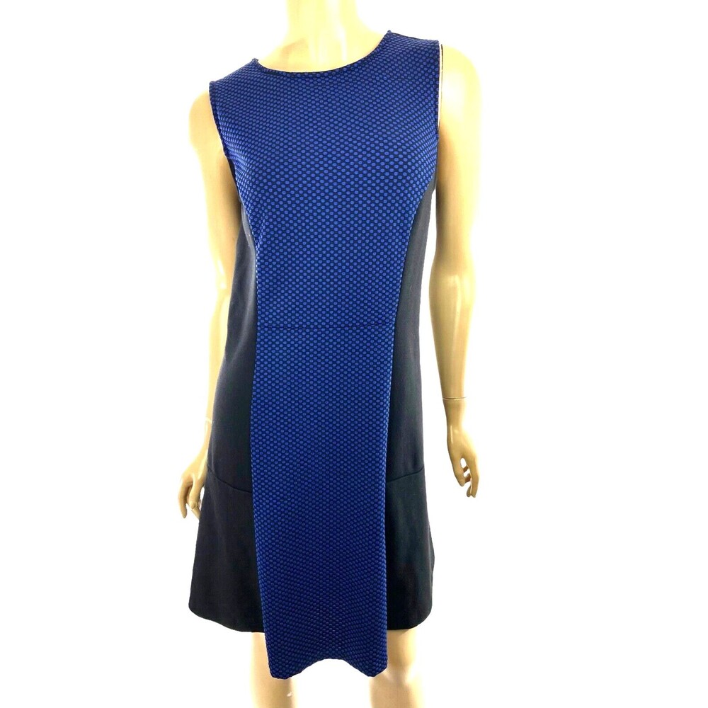 Daisy Fuentes Size M Sleeveless Dress Sheath Knit Blue Dotted Front & Black Back